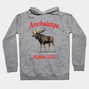 Anchorage Alaska Moose Retro Vintage Weathered Hoodie